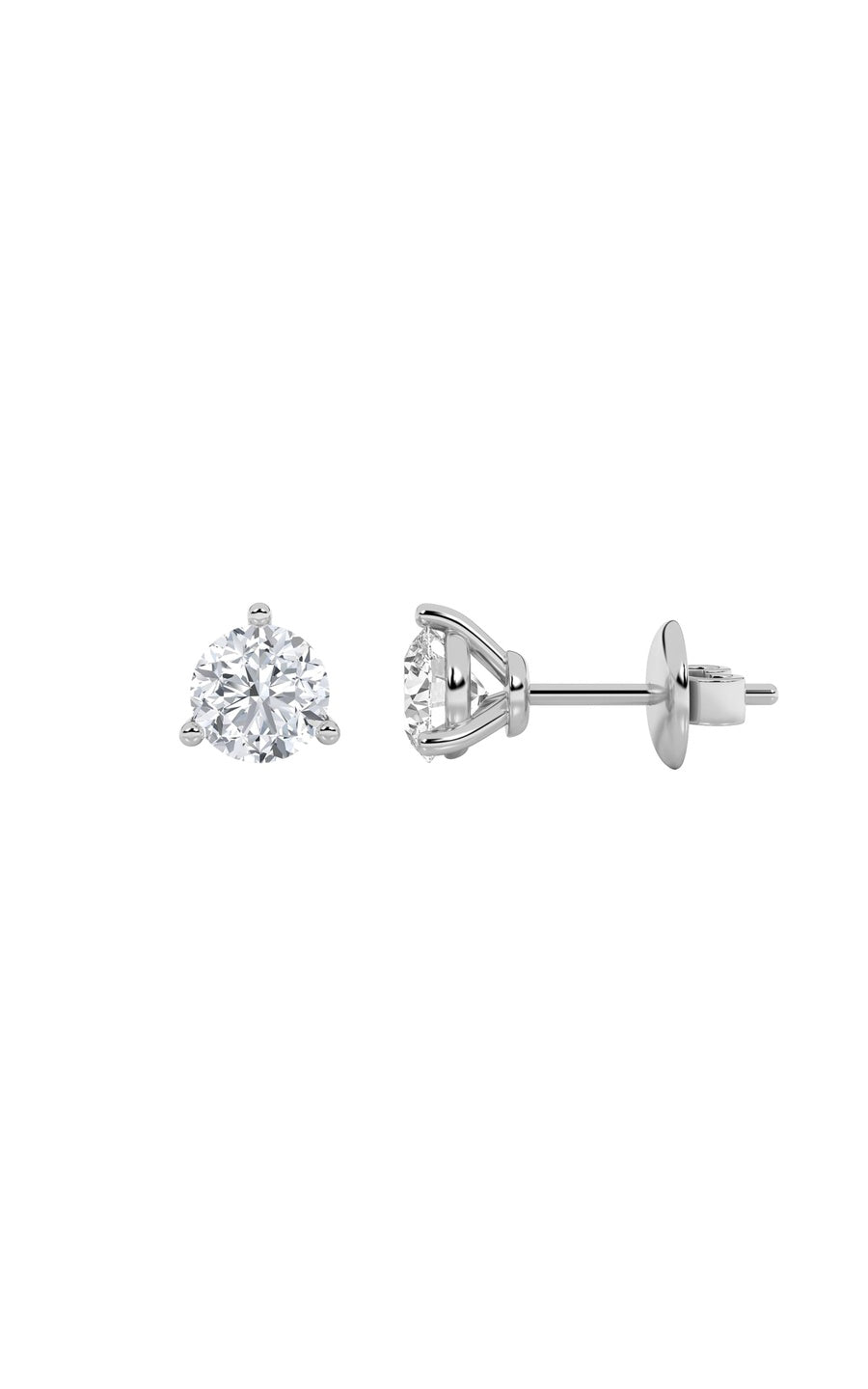 3CTW Round Shaped Lab Grown Diamond (F/VS) Three Prong Stud Earrings in 14K Gold