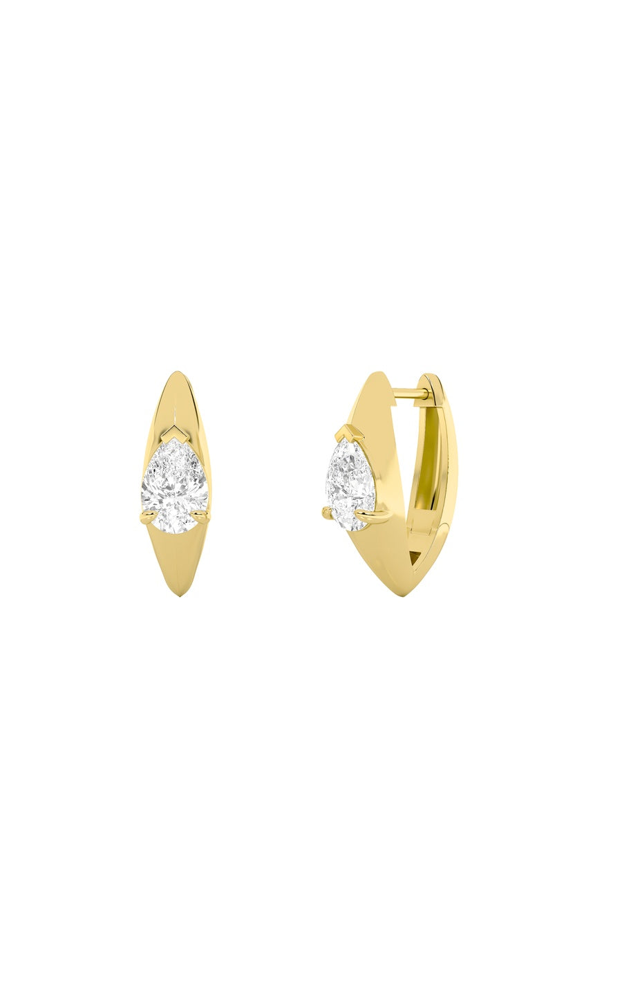 2Cttw Pear Shaped Lab Grown Diamond (F/VS) Solitaire Huggie Earrings in 14K Gold