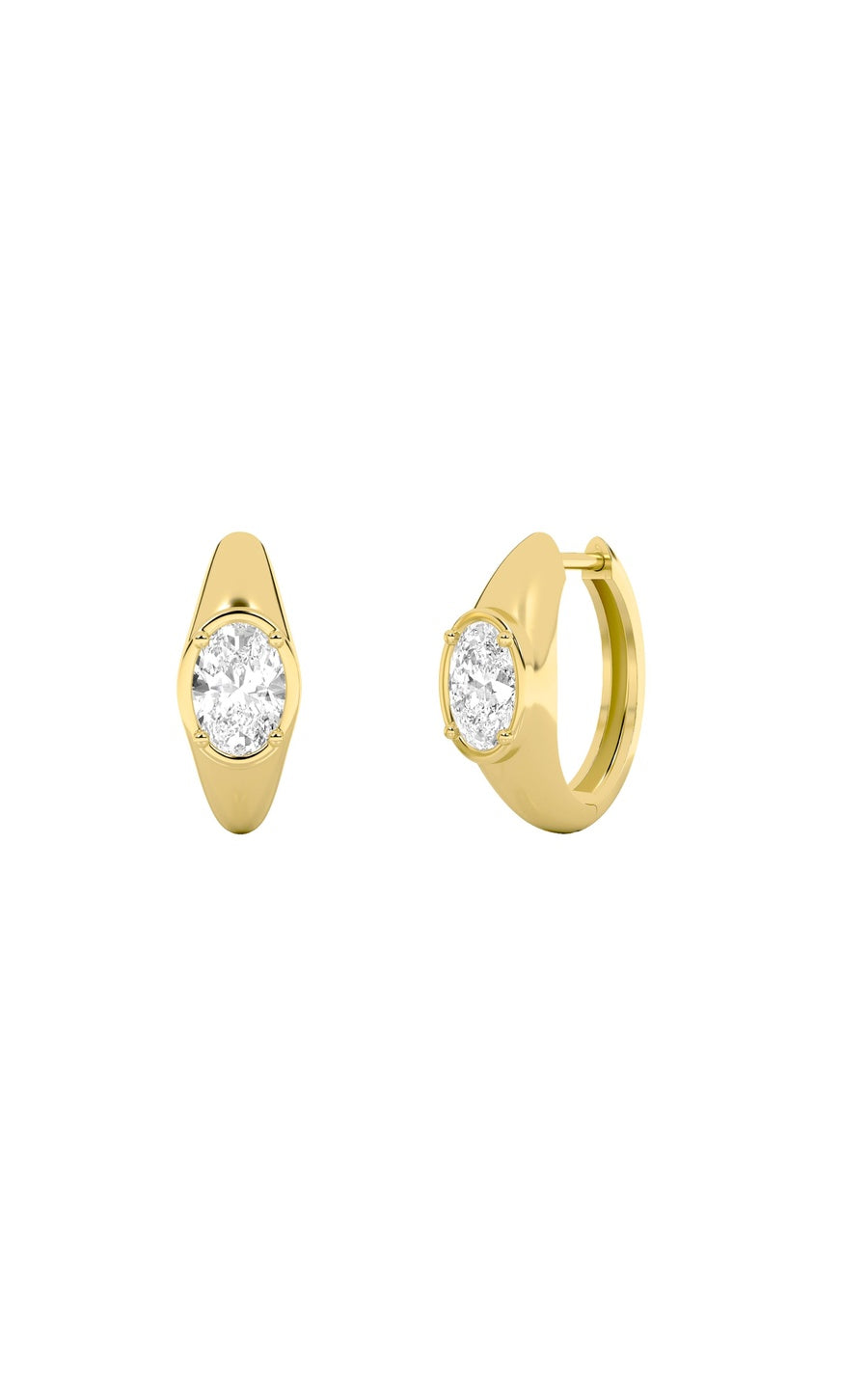 2Cttw Oval Shaped Lab Grown Diamond (F/VS) Solitaire Huggie Earrings in 14K Gold