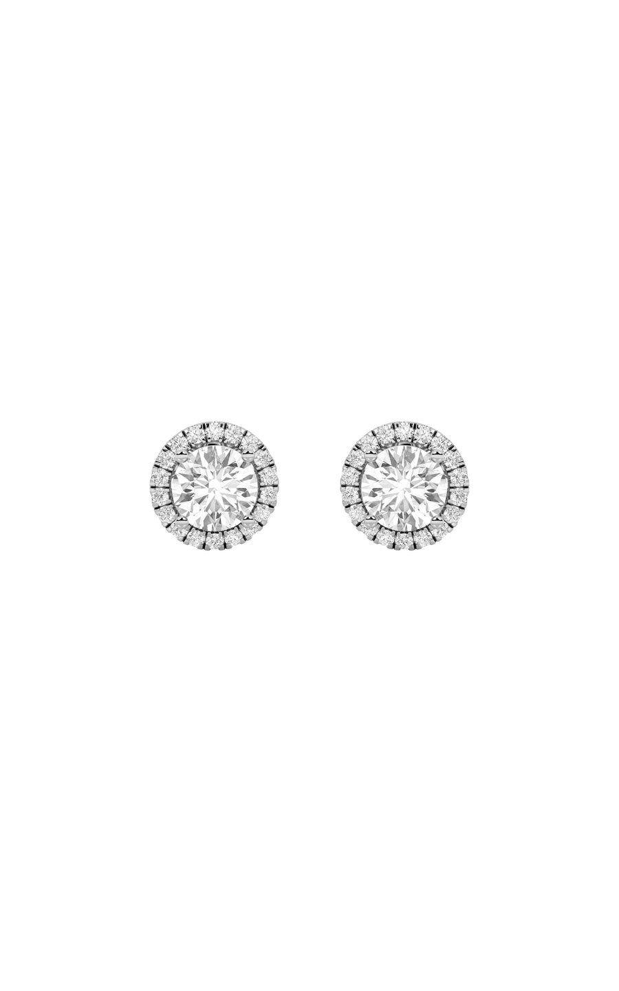 3Cttw Round Shaped Lab Grown Diamond (F/VS) Halo Stud Earrings in 14K Gold