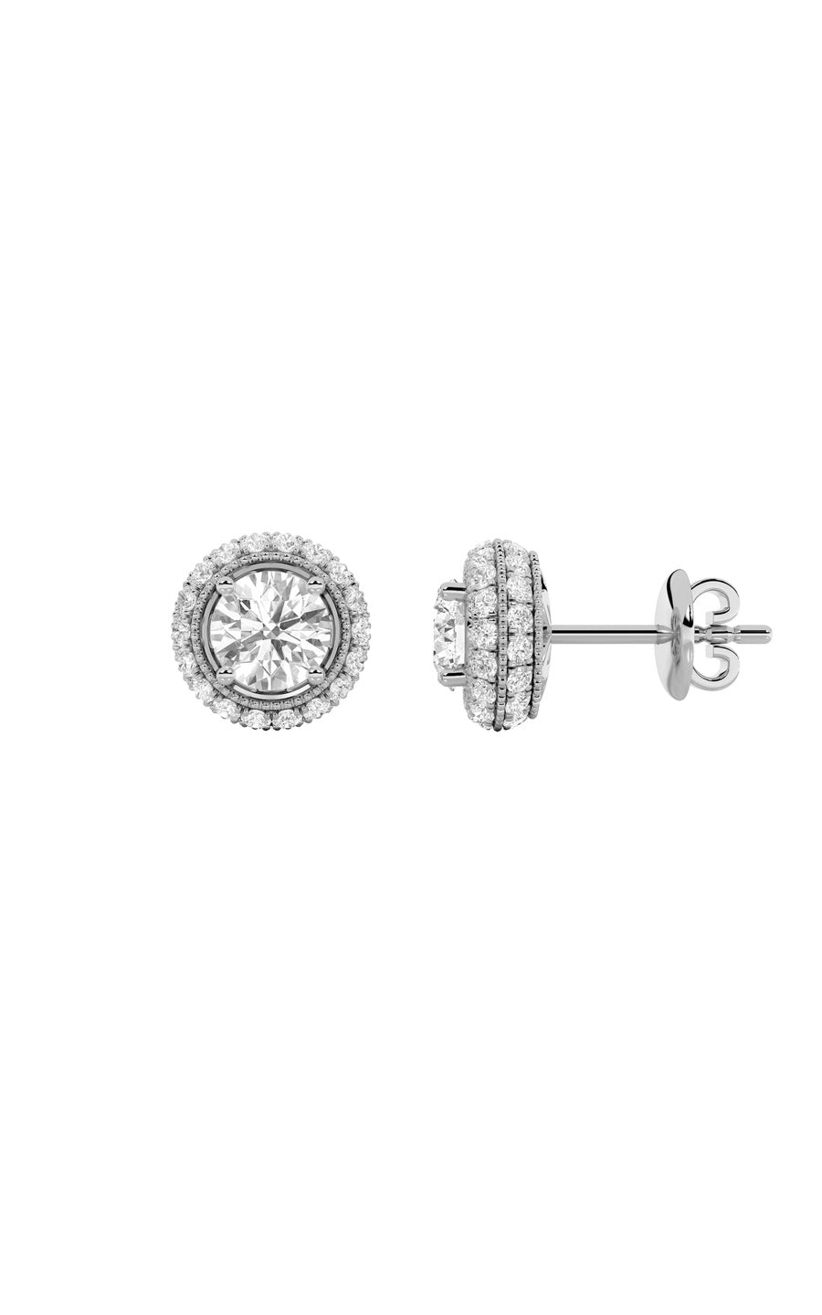 2Cttw Round Shaped Lab Grown Diamond (F/VS) Stud Earrings in 14K Gold