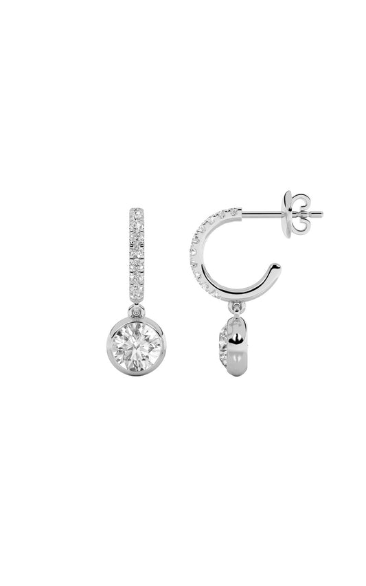 2Cttw Round Shaped Lab Grown Diamond (F/VS) DangleEarrings in 14K Gold