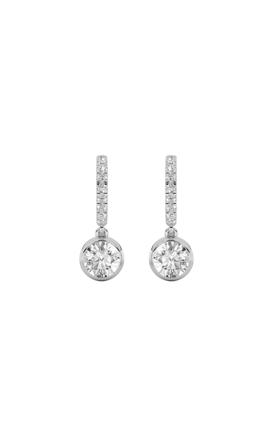 2Cttw Round Shaped Lab Grown Diamond (F/VS) DangleEarrings in 14K Gold