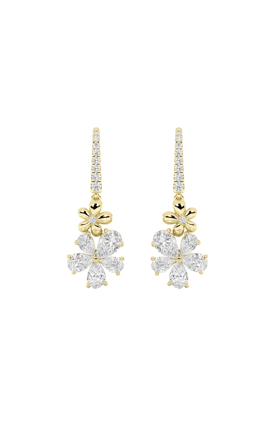 3.25Cttw Pear Shaped Lab Grown Diamond (F/VS) Fancy Flower Earrings in 14K Gold