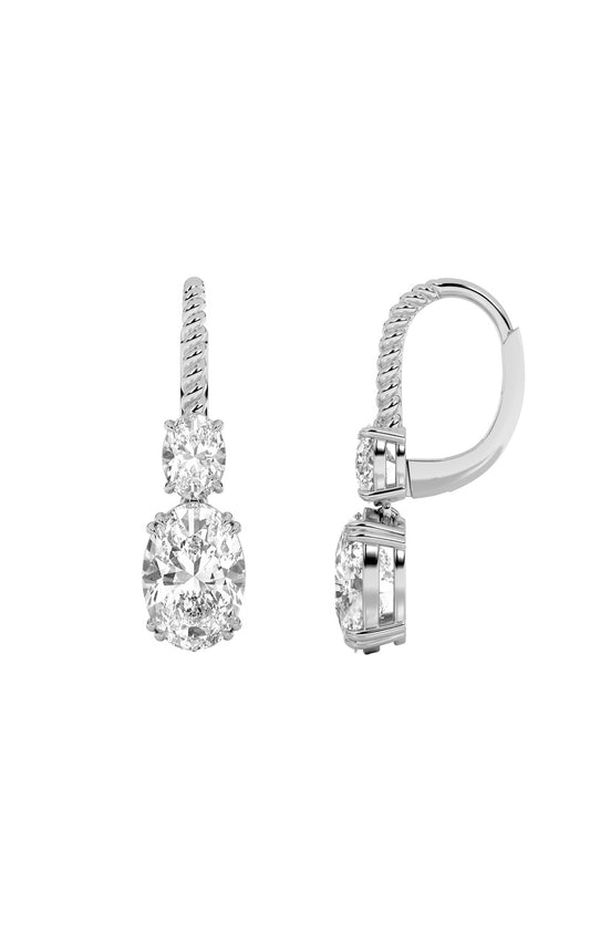 4Cttw Oval Shaped Lab Grown Diamond (F/VS) DangleEarrings in 14K Gold
