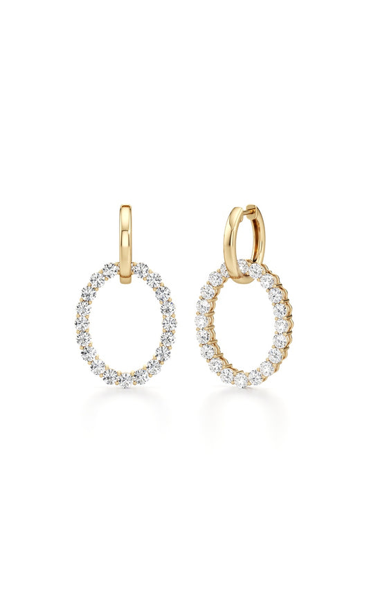 4Cttw Round Shaped Lab Grown Diamond (F/VS) DanglePendant and Hoop Earrings in 14K Gold