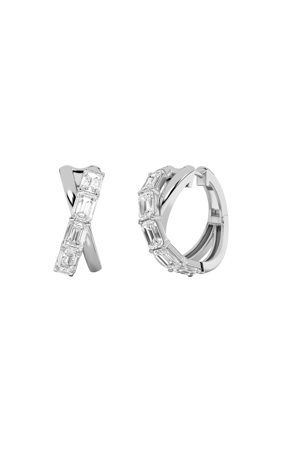 3Cttw Emerald Shaped Lab Grown Diamond (F/VS) Huggie Earrings in 14K Gold