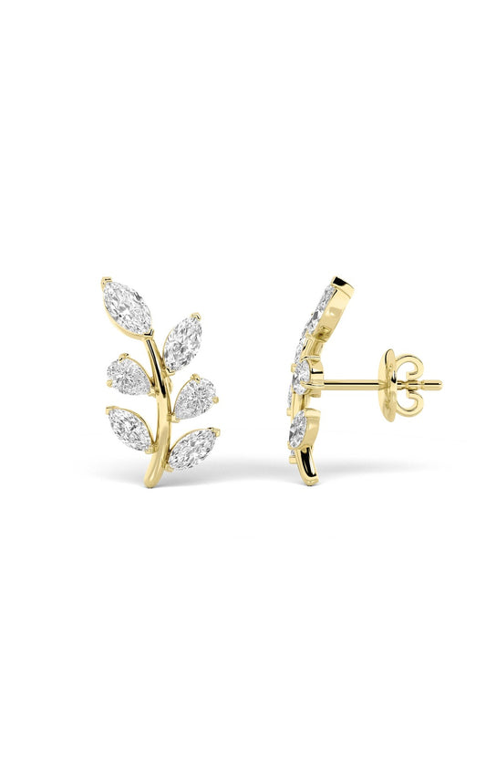 2Cttw Marquise Shaped Lab Grown Diamond (G/VS) Leaf Motif Fashion Earrings in 14K Gold