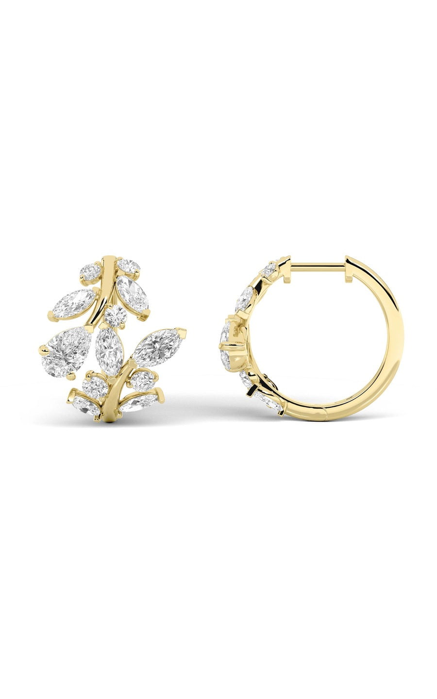 3Cttw Pear Shaped Lab Grown Diamond (F/VS) Leaf Motif Fashion Earrings in 14K Gold