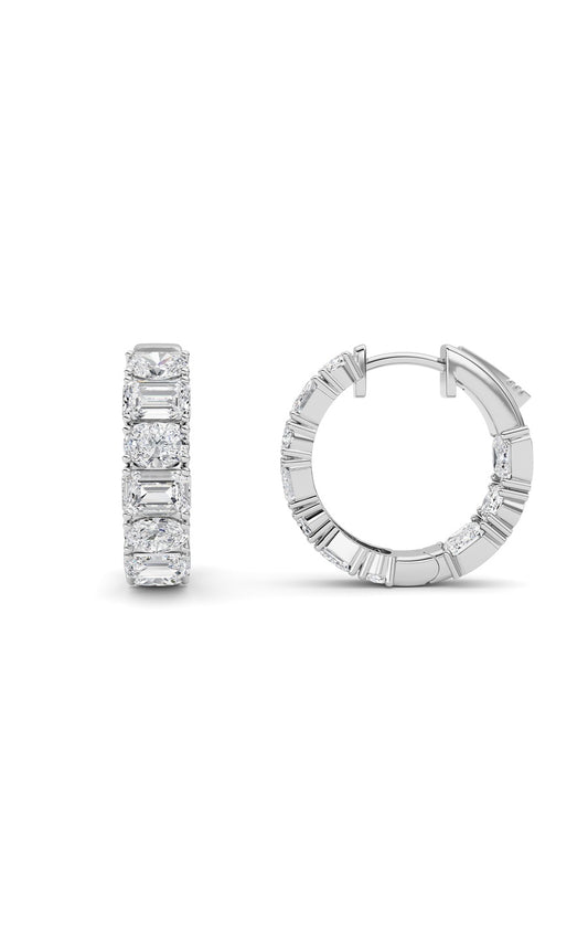 5Cttw Emerald Shaped Lab Grown Diamond (F/VS )Inside Out Hoop Earrings in 14K Gold