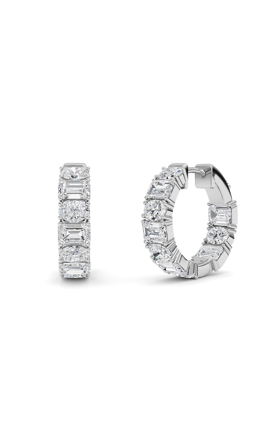 5Cttw Emerald Shaped Lab Grown Diamond (F/VS )Inside Out Hoop Earrings in 14K Gold