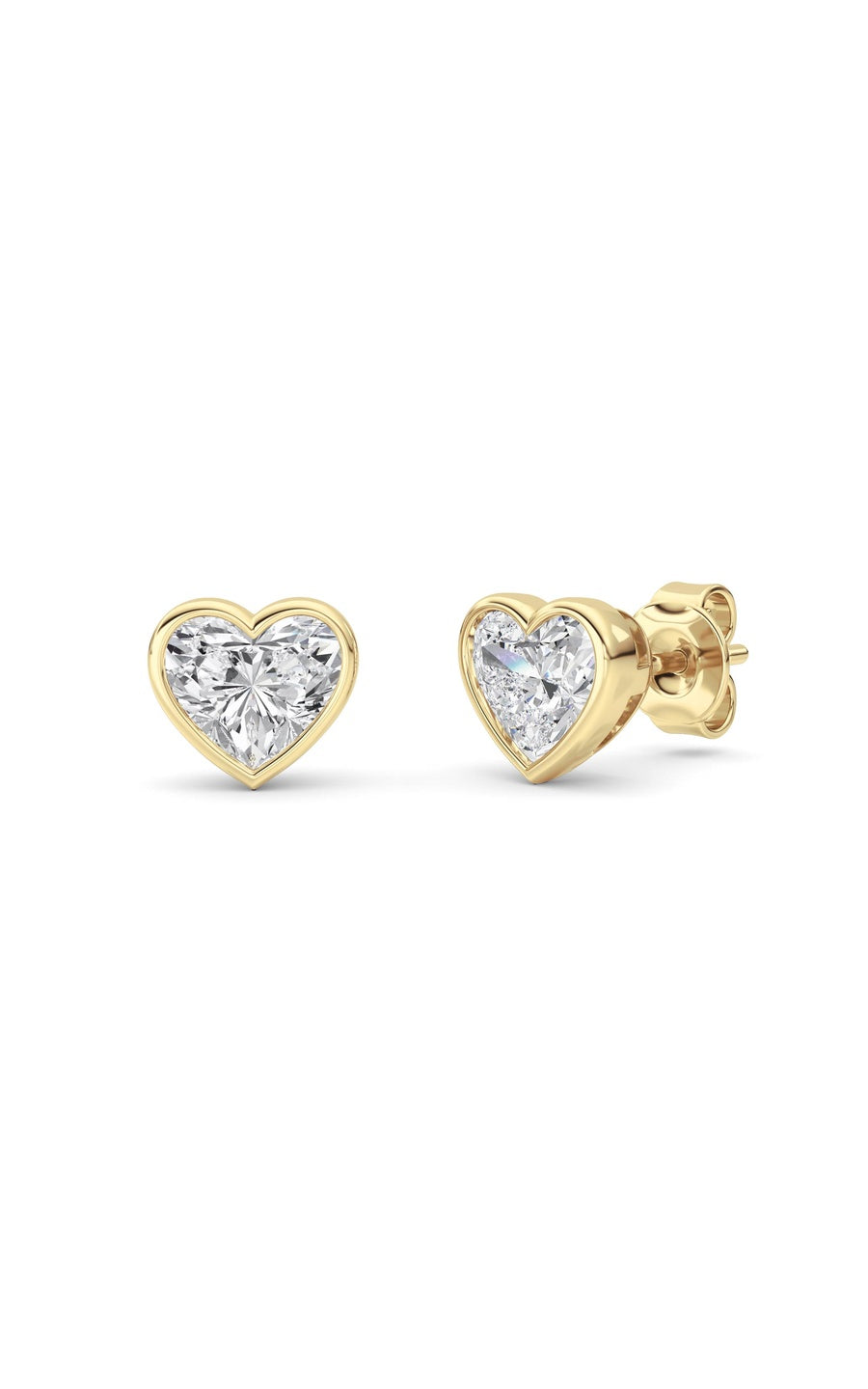 2CTW Heart Shaped Lab Grown Diamond (F/VS) Bezel Set Stud Earrings in 14K Gold