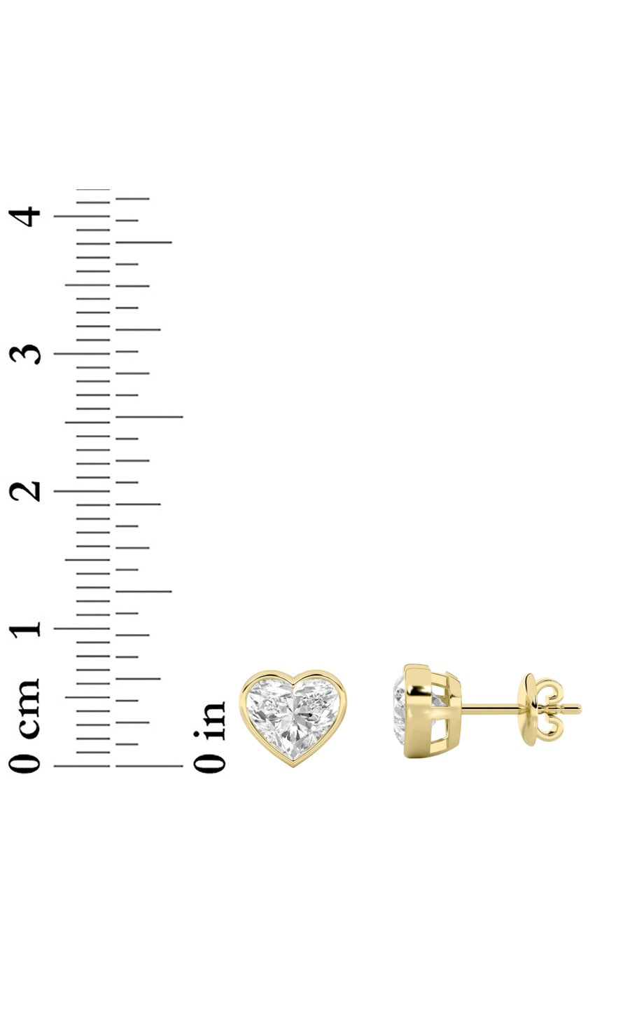 2Cttw Heart Shaped Lab Grown Diamond (F/VS) BezelSet Stud Earrings in 14K Gold