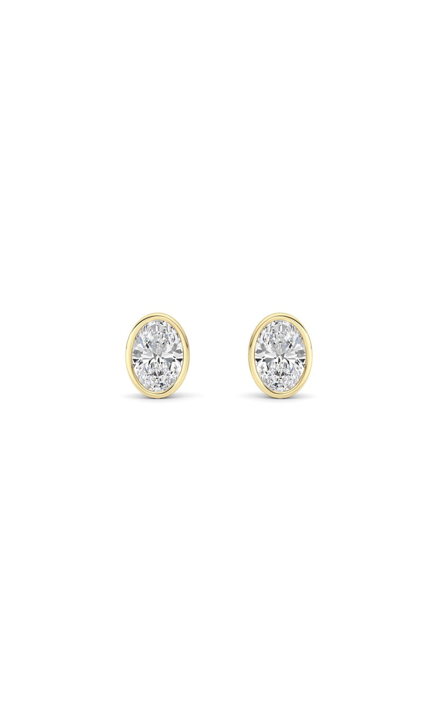 1Cttw Oval Shaped Lab Grown Diamond (F/VS) Bezel Set Stud Earrings in 14K Gold