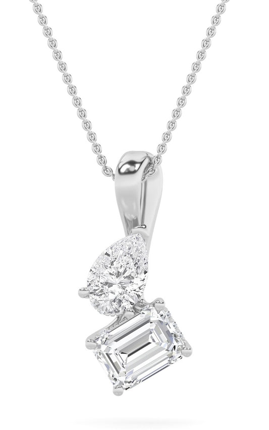 3Cttw Emerald Shaped Lab Grown Diamond (F/VS) Toiet Moi Pendant in 14K Gold