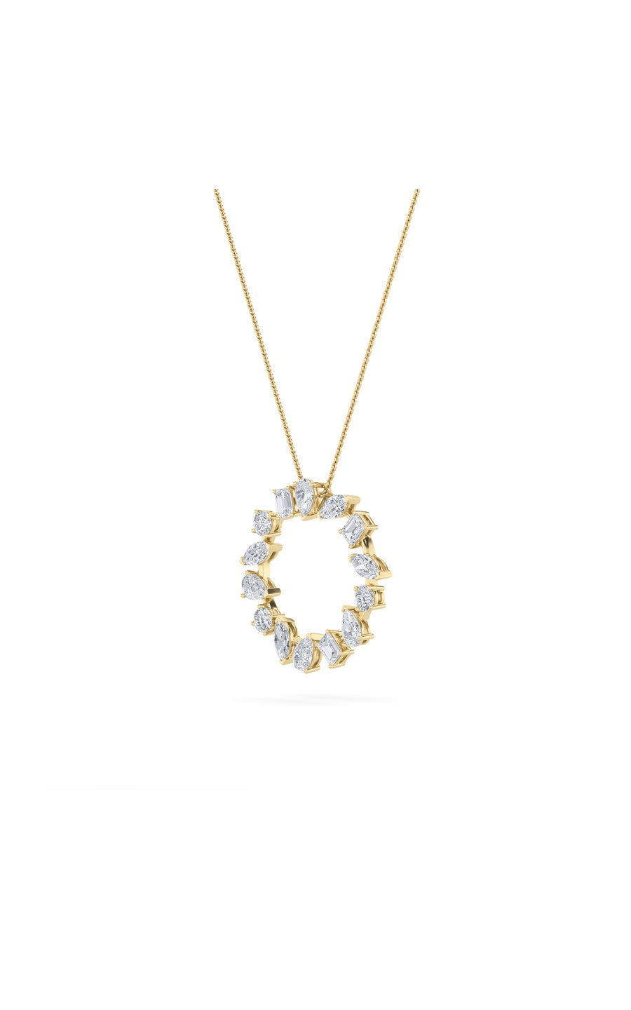 3Cttw Emerald Shaped Lab Grown Diamond (F/VS) Fancy Circle Pendant in 14K Gold