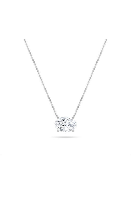 1Cttw Oval Shaped Lab Grown Diamond (F/VS) East West Solitaire Necklace in 14K Gold