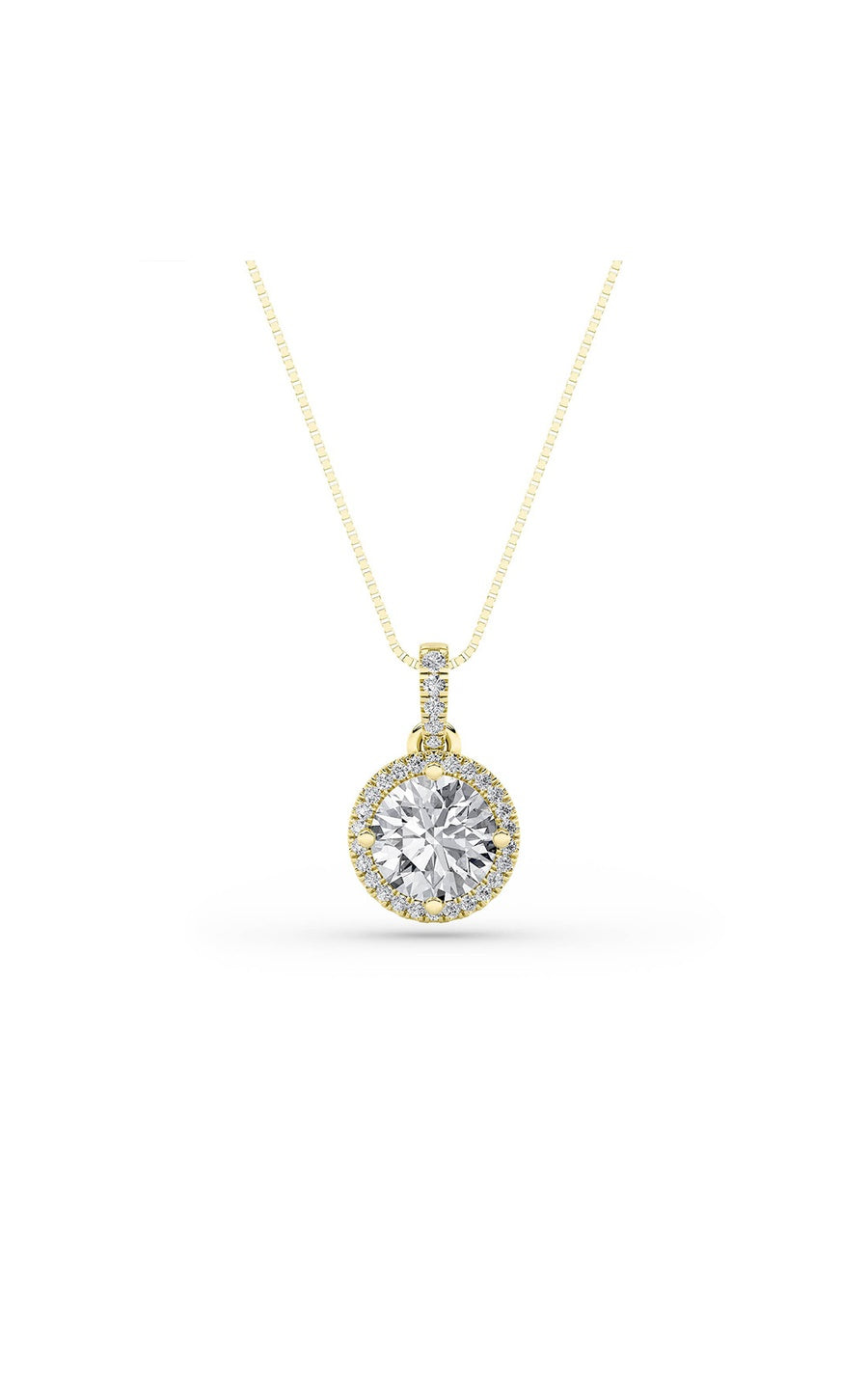 2Cttw Round Shaped Lab Grown Diamond (F/VS) Halo Pendant in 14K Gold
