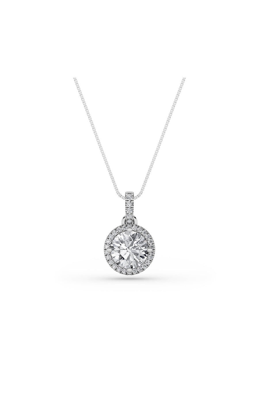 3Cttw Round Shaped Lab Grown Diamond (F/VS) Halo Pendant in 14K Gold