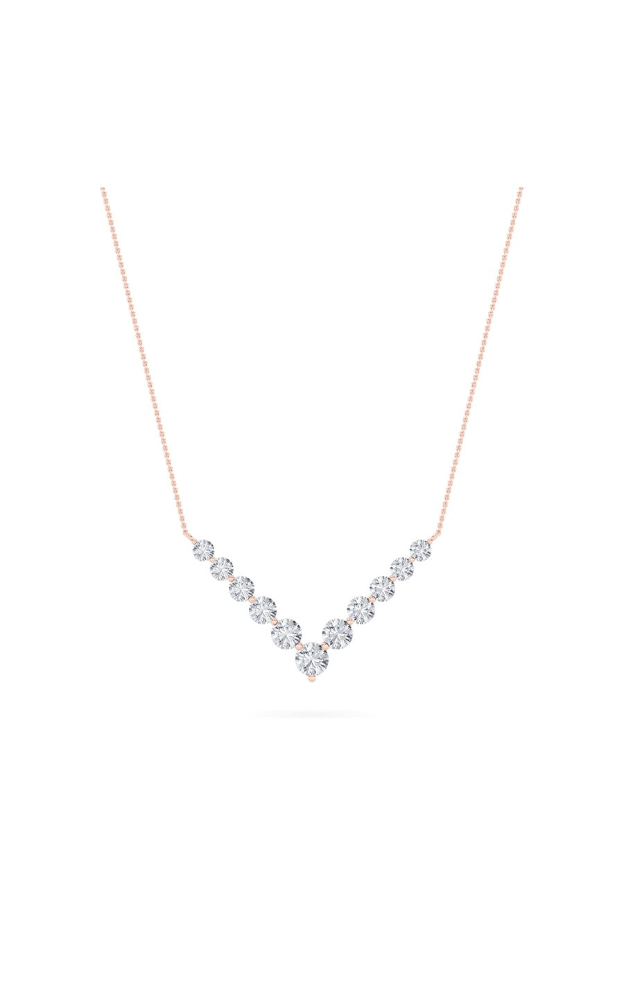 5Cttw Round Shaped Lab Grown Diamond (F/VS) Graduating V Necklace in 14K Gold