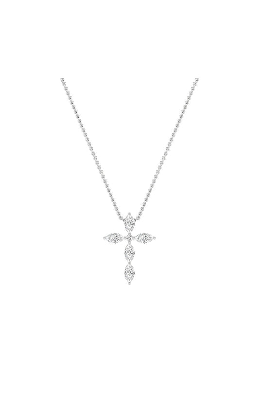 2Cttw Marquise Shaped Lab Grown Diamond (F/VS) Cross Pendant in 14K Gold