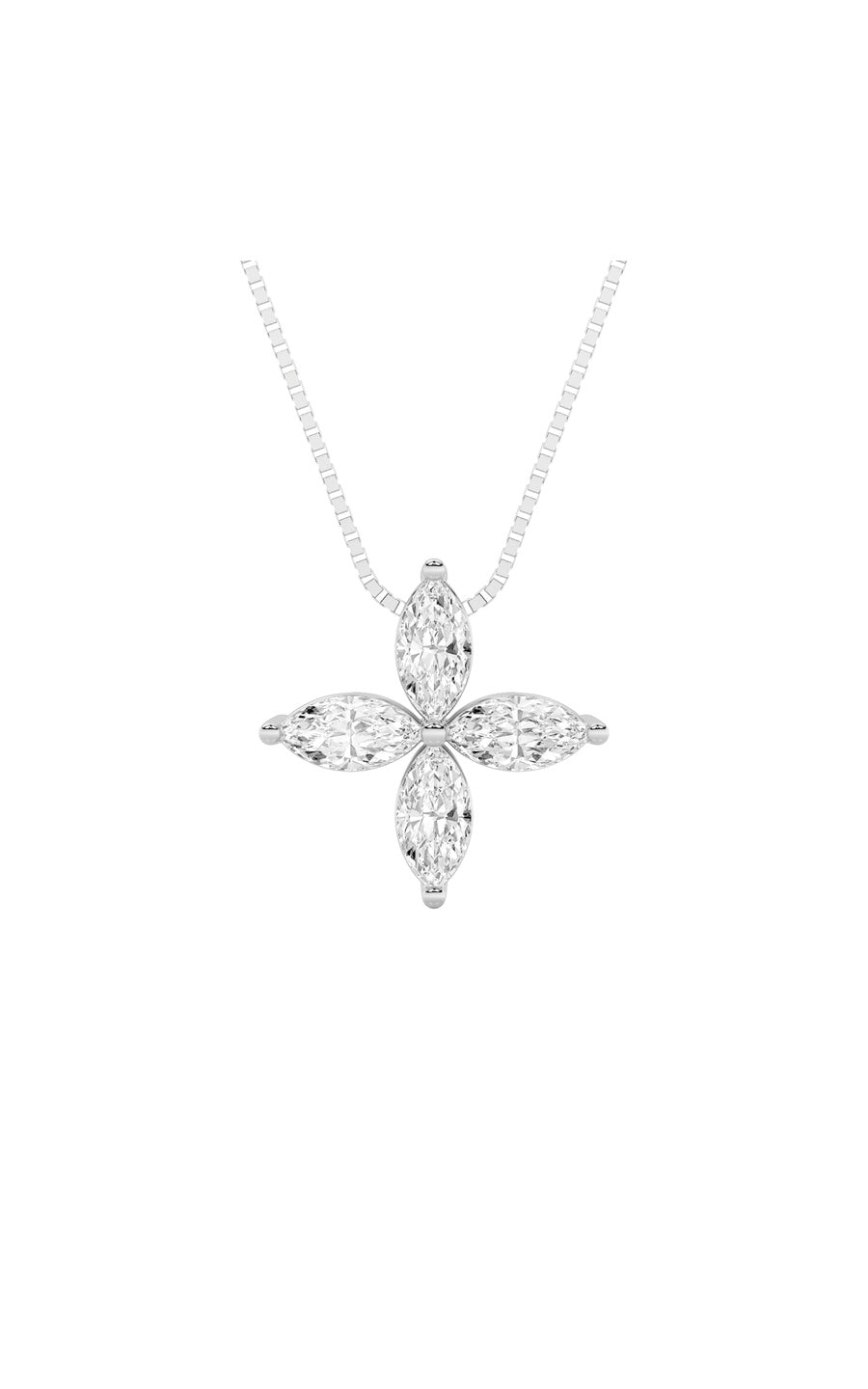 1Cttw Marquise Shaped Lab Grown Diamond (F/VS) Flower Fashion Pendant in 14K Gold