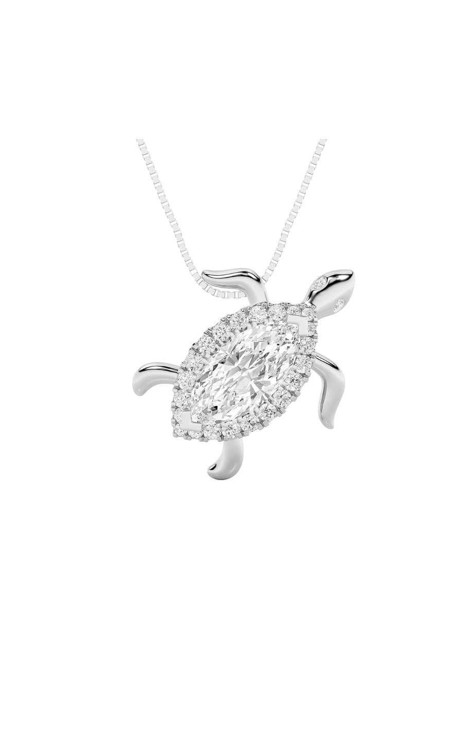 2Cttw Marquise Shaped Lab Grown Diamond (F/VS) Accented Turtle Pendant in 14K Gold