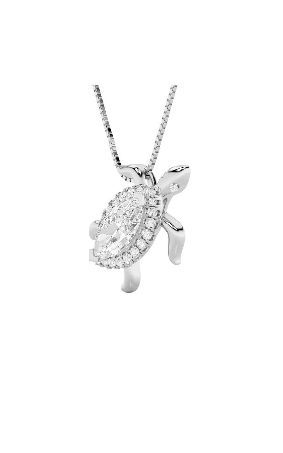 2Cttw Marquise Shaped Lab Grown Diamond (F/VS) Accented Turtle Pendant in 14K Gold