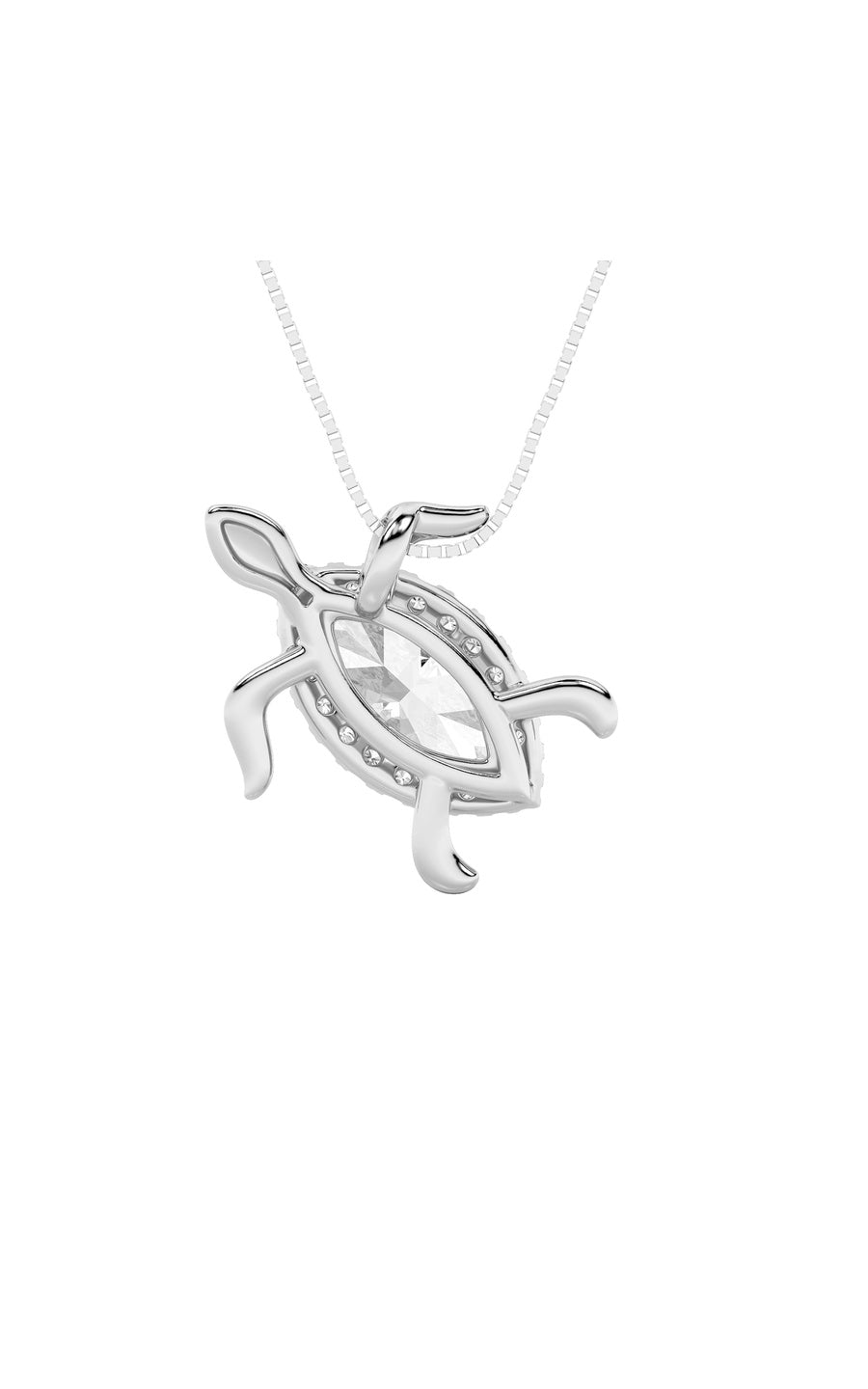 2Cttw Marquise Shaped Lab Grown Diamond (F/VS) Accented Turtle Pendant in 14K Gold