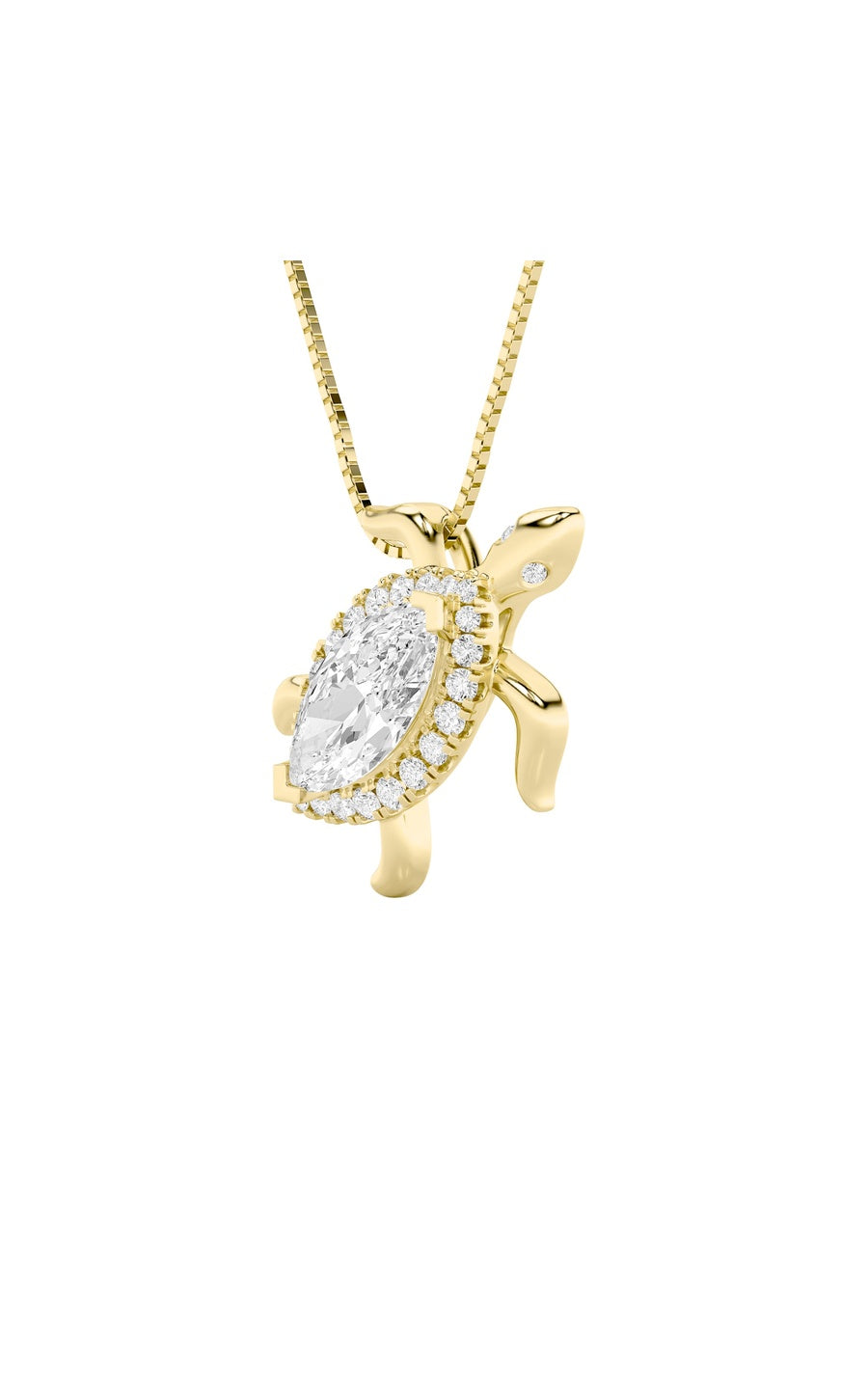 2Cttw Marquise Shaped Lab Grown Diamond (F/VS) Accented Turtle Pendant in 14K Gold