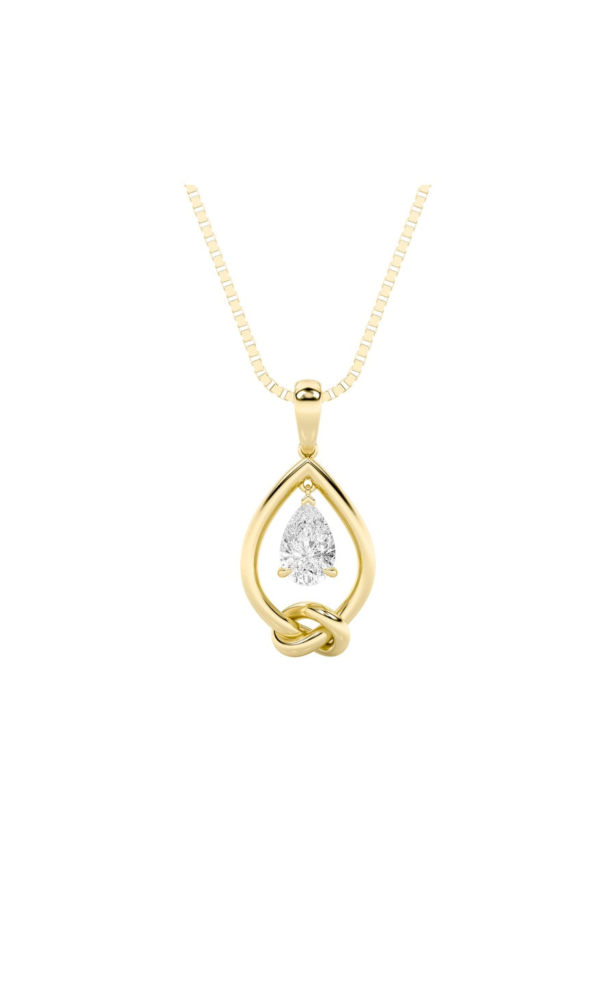 1Cttw Pear Shaped Lab Grown Diamond (F/VS) Solitaire Knot Pendant in 14K Gold