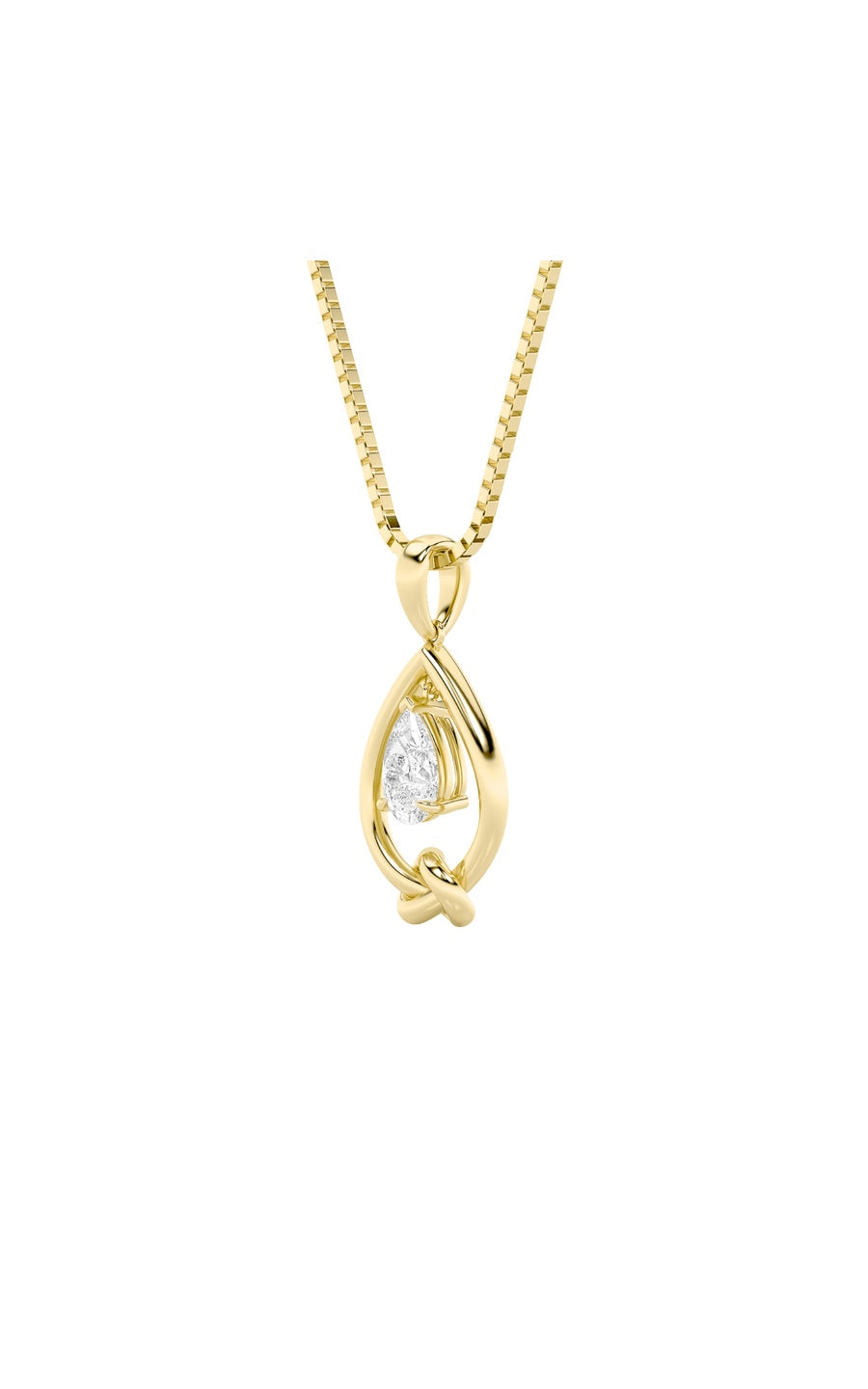 1Cttw Pear Shaped Lab Grown Diamond (F/VS) Solitaire Knot Pendant in 14K Gold