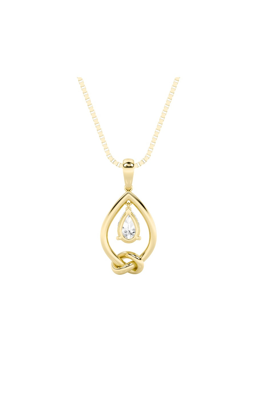 1Cttw Pear Shaped Lab Grown Diamond (F/VS) Solitaire Knot Pendant in 14K Gold