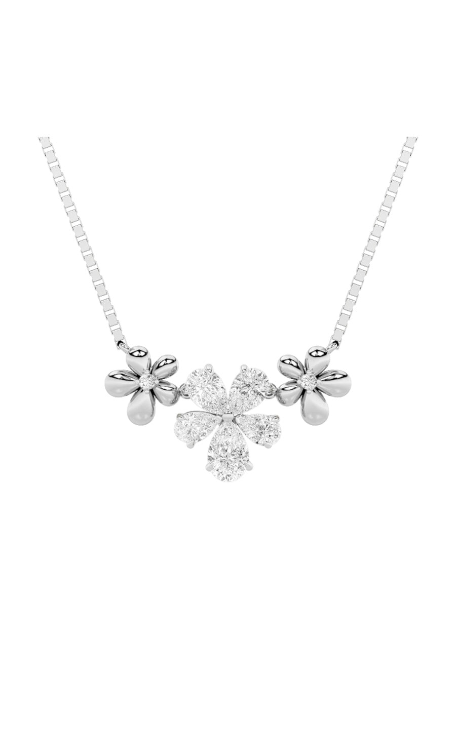 2CTW Pear Shaped Lab Grown Diamond (F/VS) Fancy Flower Necklace in 14K Gold