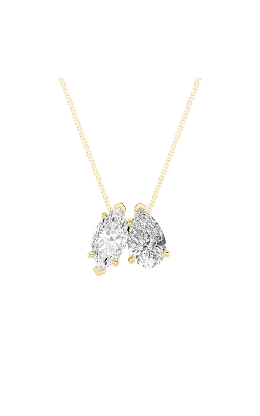 2.5Cttw Pear Shaped Fancy Yellow & White Lab GrownDiamond (F/VS) Two Stone Fancy Pendant in 14K Gold