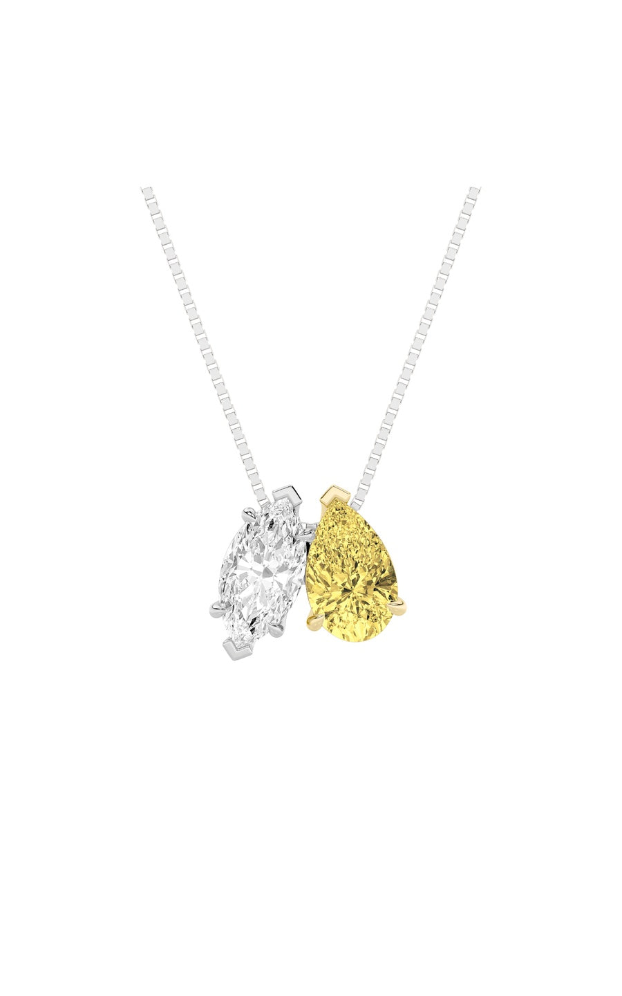 2.5Cttw Pear Shaped Fancy Yellow & White Lab GrownDiamond (F/VS) Two Stone Fancy Pendant in 14K Gold