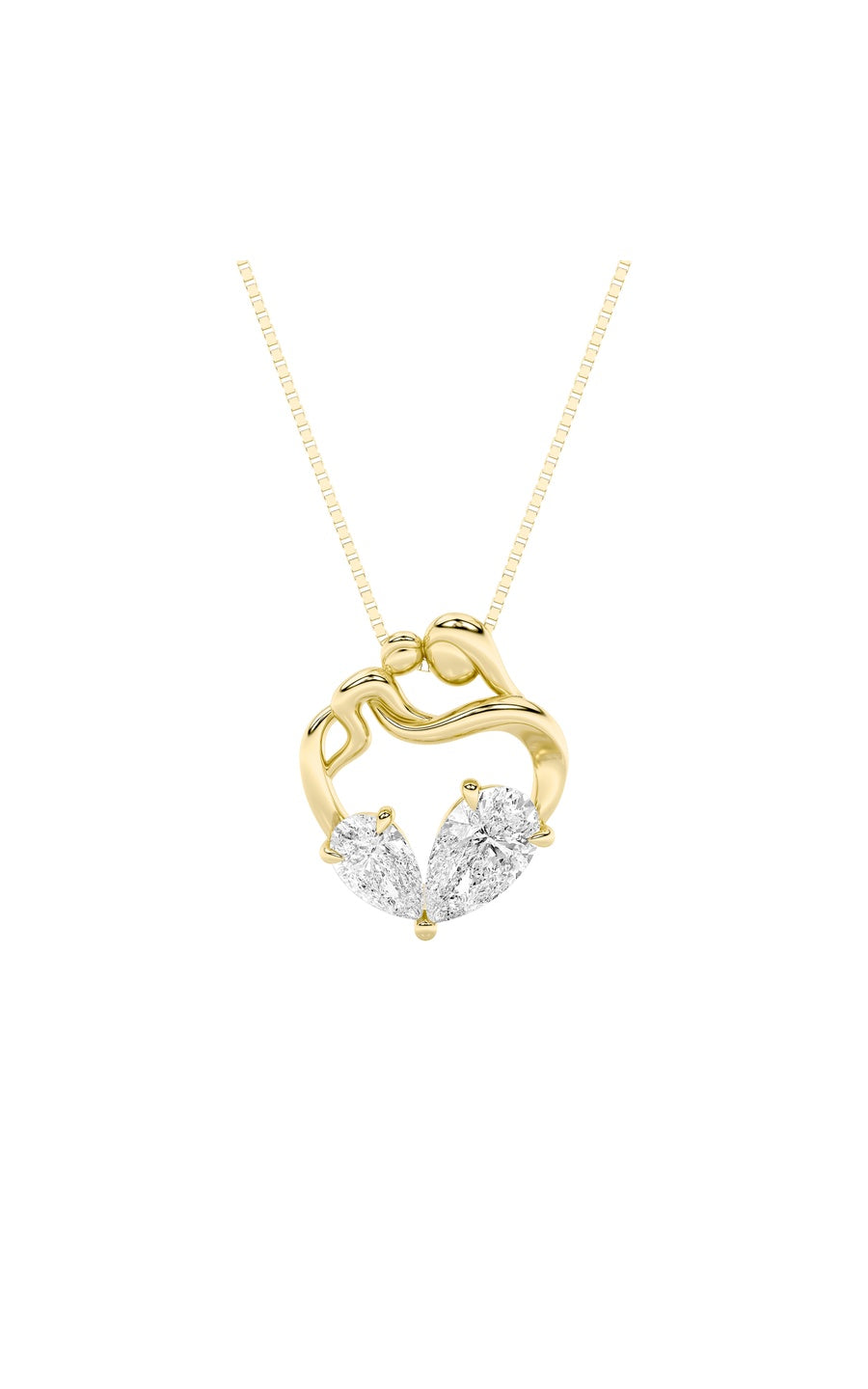 3Cttw Pear Shaped Lab Grown Diamond (F/VS) Mother& Child Heart Shaped Pendant in 14K Gold