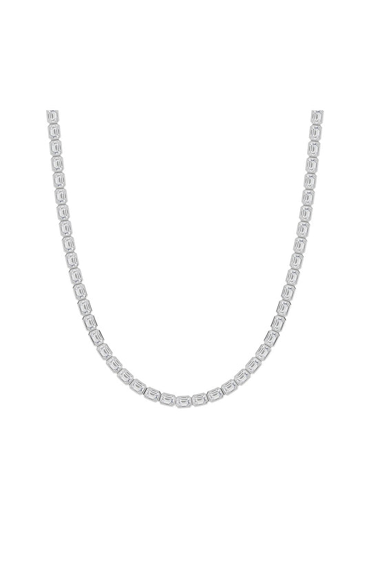 30Cttw Emerald Shaped Lab Grown Diamond (F/VS ) Bezel Set Necklace in 14K Gold