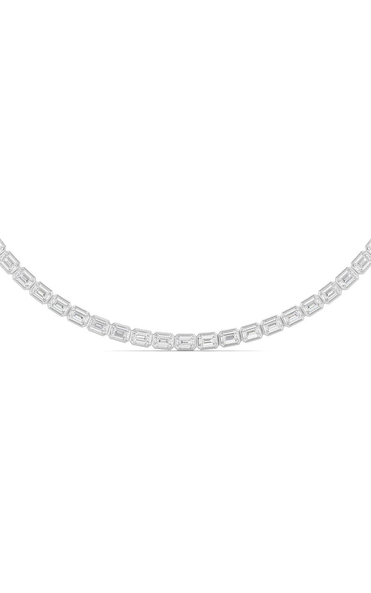 30CTW Emerald Shaped Lab Grown Diamond (F/VS ) Bezel Set Necklace in 14K Gold