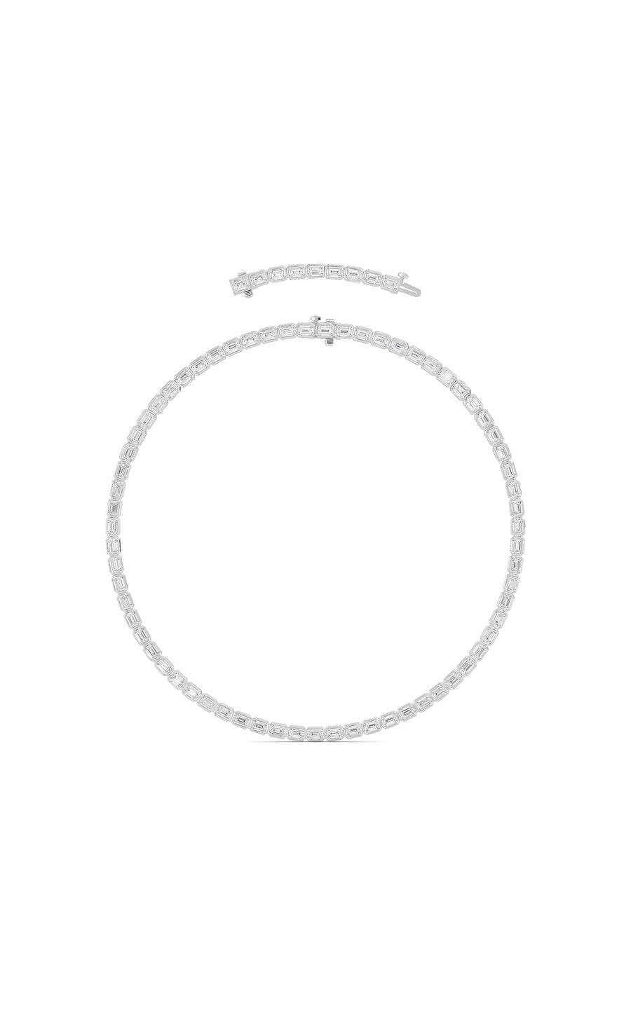 30Cttw Emerald Shaped Lab Grown Diamond (F/VS ) Bezel Set Necklace in 14K Gold