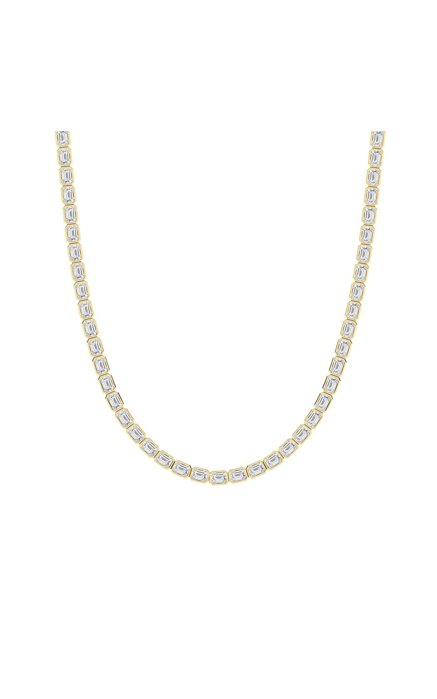 30Cttw Emerald Shaped Lab Grown Diamond (F/VS ) Bezel Set Necklace in 14K Gold