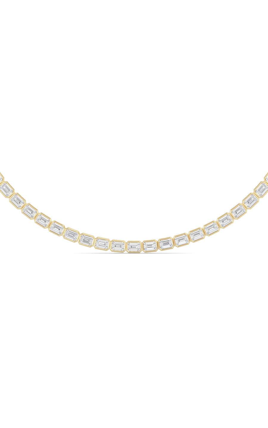 30Cttw Emerald Shaped Lab Grown Diamond (F/VS ) Bezel Set Necklace in 14K Gold