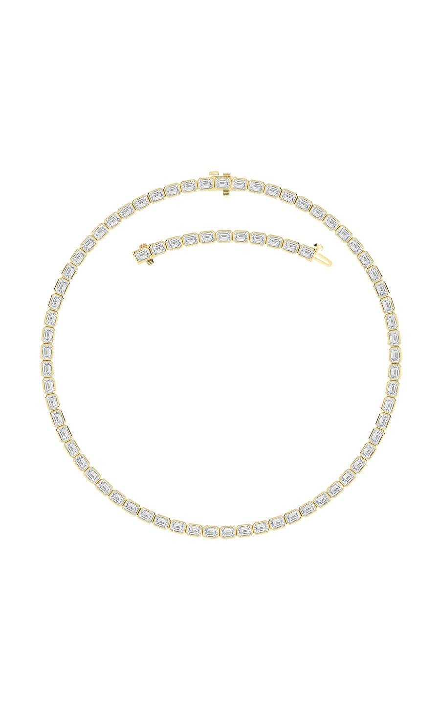 30Cttw Emerald Shaped Lab Grown Diamond (F/VS ) Bezel Set Necklace in 14K Gold