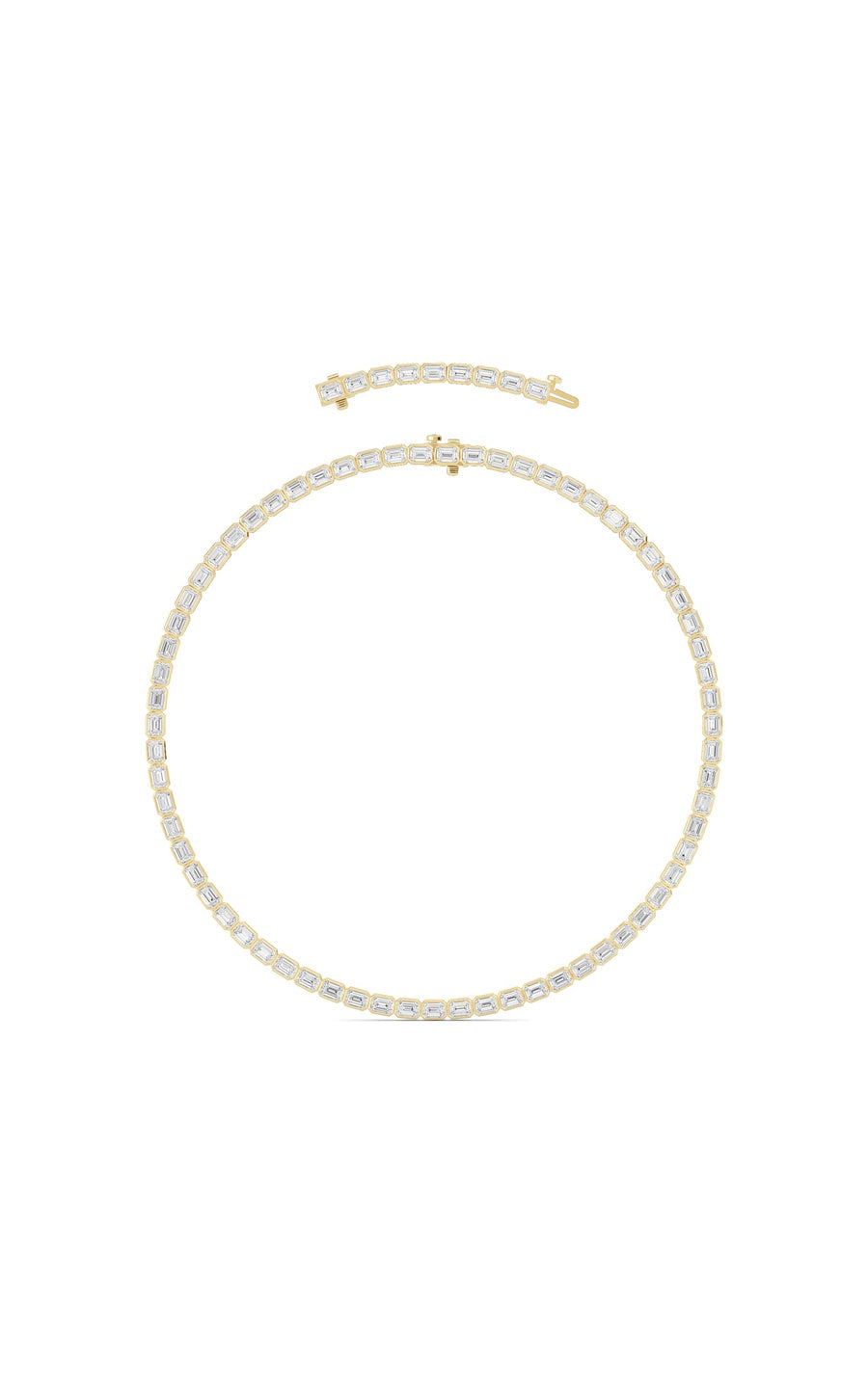 30Cttw Emerald Shaped Lab Grown Diamond (F/VS ) Bezel Set Necklace in 14K Gold