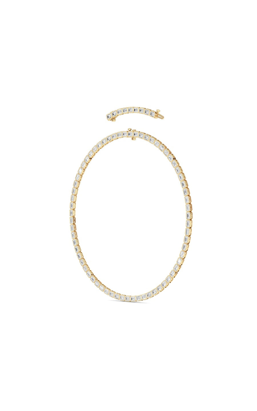 30Cttw Emerald Shaped Lab Grown Diamond (F/VS ) Bezel Set Necklace in 14K Gold