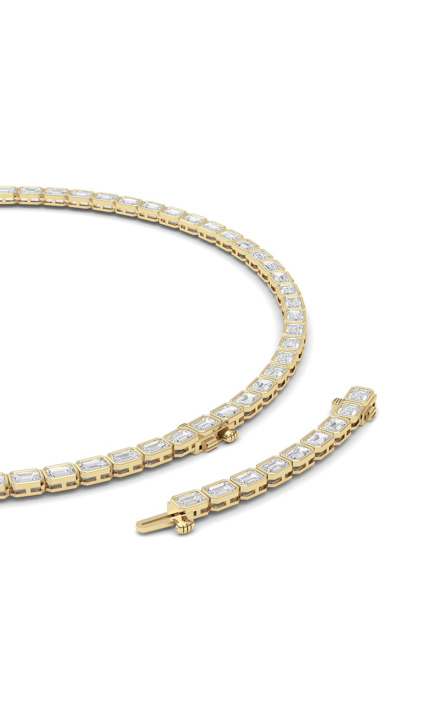 30Cttw Emerald Shaped Lab Grown Diamond (F/VS ) Bezel Set Necklace in 14K Gold