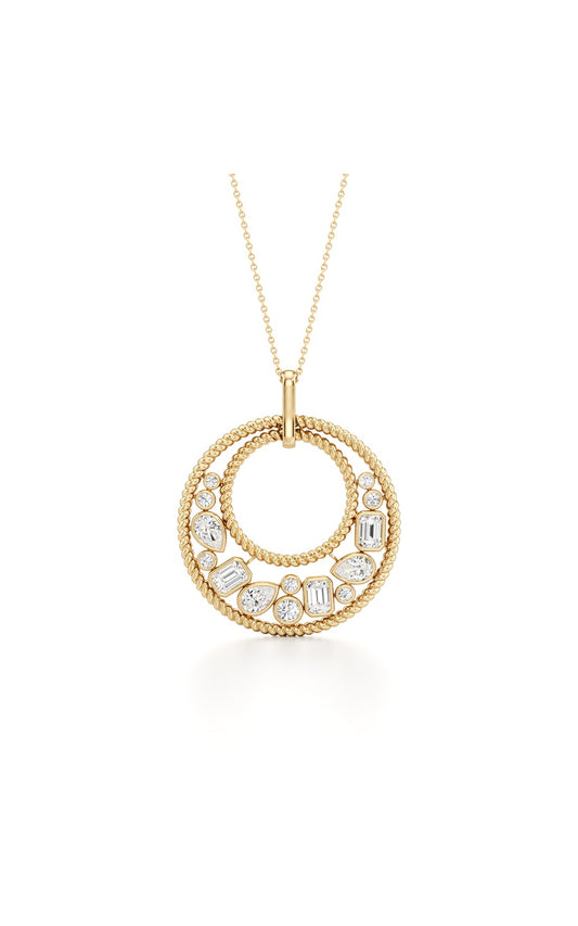 2Cttw Emerald Shaped Lab Grown Diamond (F/VS) Bezel set Bubble Pendant in 14K Gold