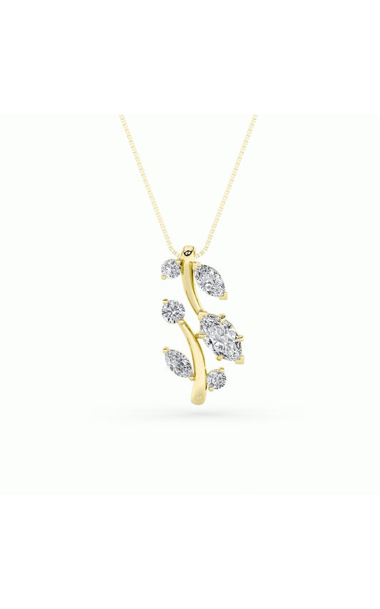 1.5Cttw Marquise Shaped Lab Grown Diamond (F/VS) Leaf Motif Fashion Pendant in 14K Gold