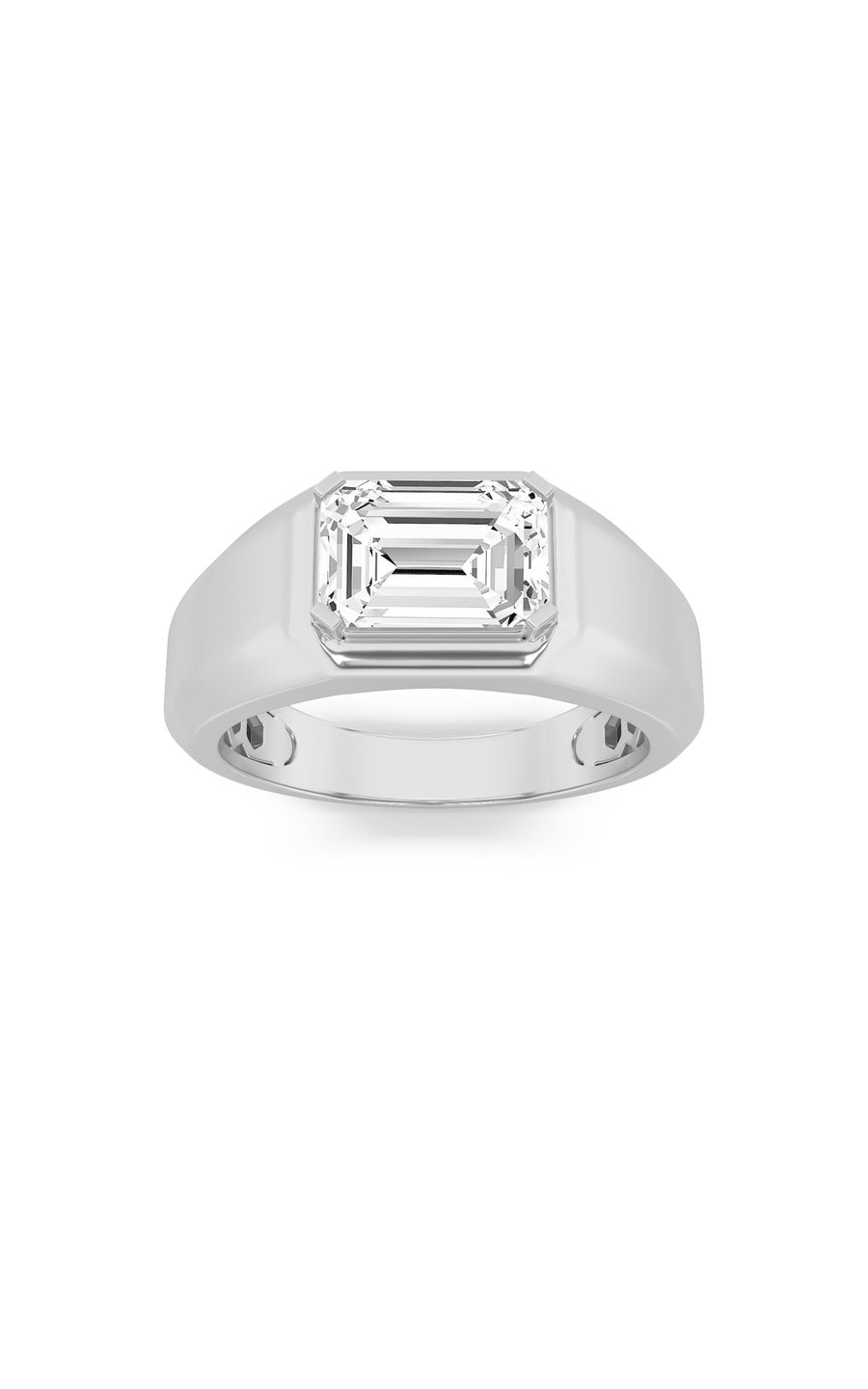 3Cttw Emerald Shaped Lab Grown Diamond (F/VS) MensRing in 14K White Gold