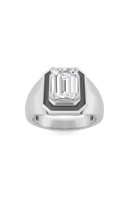 3Cttw Emerald Shaped Lab Grown Diamond (F/VS) MensRing in 14K Gold